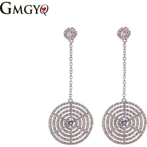 Luxury Korean Fashion Jewelry Womens Accessories Zirkoon Disc Lange Drop Oorbellen Vrouwen Sierade Voor Vrouwen Rose Gold