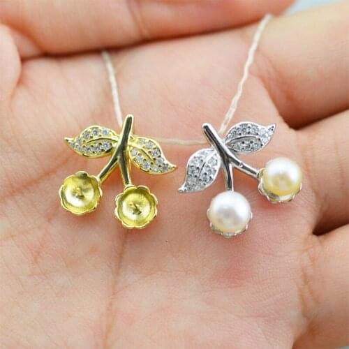 QIAOBEIGE 925 Sterling Silver Double beads Plant Cherry Shape Pendant Necklace Nice DIY Women Jewelry Gift Wholesale