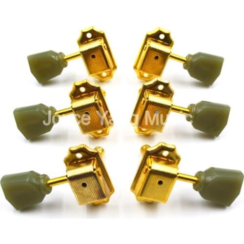 Gold Retro Tulip Trapezoid Jade Green Button EPI GB Guitar Tuning Pegs Tuners Machine Head 3L+3R Free Shipping