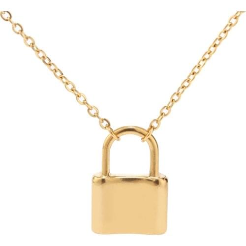 1pcs Top Quality Never Fade Stainless Steel Gold Tone Lock Square Lock Pendant necklace Padlock charms Choker Necklace jewelry