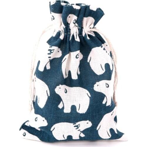 10 pcs Tibetan blue polar bear pattern cute cartoon Baby Bear Gift Bag jewelry packaging accessories drawstring bag 13*18cm