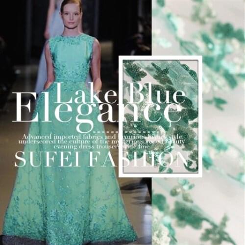 140cm wide green blue sequin gauze lace cheongsam dress fabric material wedding decoration
