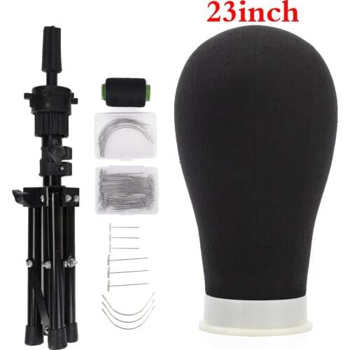 23''Training Mannequin Head Canvas Head For Wigs Making Wig Hair Brush With T Pins Needles Set With Tripod Wig Stand