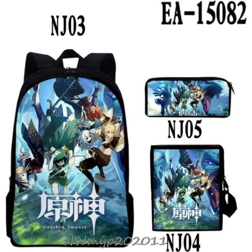 3Pcs/Sets Game Genshin Impact School Bags For Boys Girls Cartoon Book Bags Sets Games Backpacks School Gifts