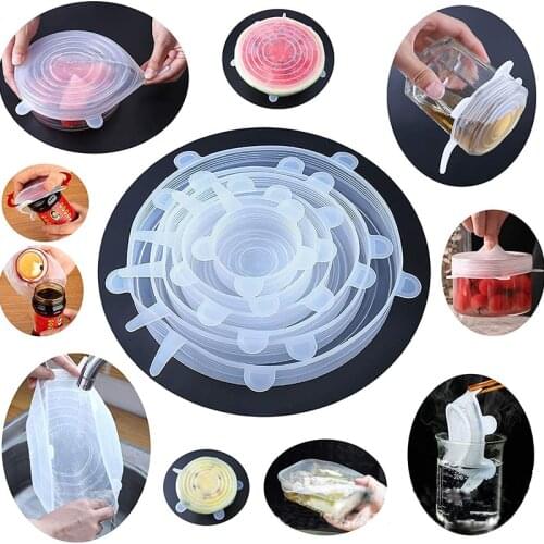 6/12Pcs Stretchable Silicone Lids Reusable Universal Food lids Cover Kitchen Reusable Washable Silicone Food Wrap Lid Set