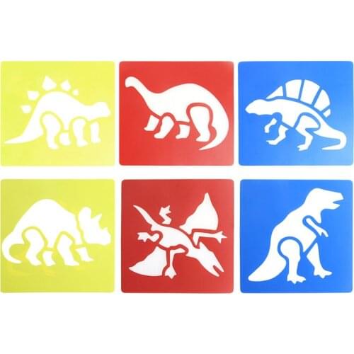 6Pcs Plastic Dinosaur Picture Drawing Template Stencils Rulers Painting Kids DIY