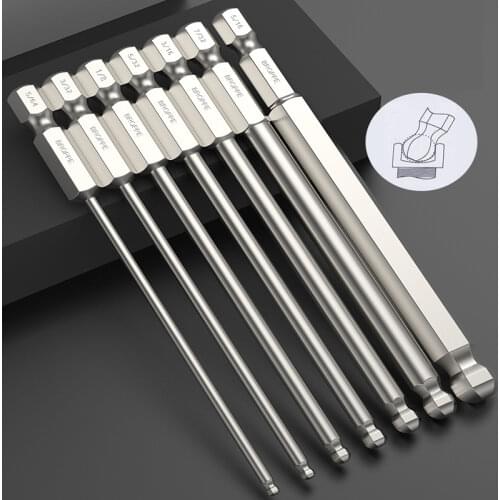 Broppe 7Pcs SAE 5/64-5/16 Inch 100mm S2 Alloy Steel Magnetic Ball Electric Screwdriver Bit 1/4 Inch Hex Shank