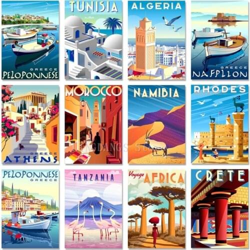 5D DIY Full Drill Diamond Painting Greece Africa City Scenery Diamond Mosaic Europe Morocco Embroidery Cross Stitch Home Decor