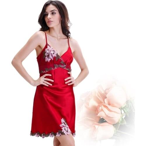 Satin Nightgowns for Women Night Dress Sexy Satin Nightie Gown Floral Embroidery Negligee Sexy Satin Slip Dress Sleepwear