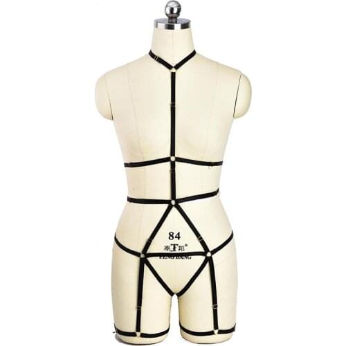 Pastel Goth Black Body Harness Belt Elastic Adjustable Sexy Bondage Harness Lingerie Harajuku Burlesque Bra Sexy Leg Garter Belt