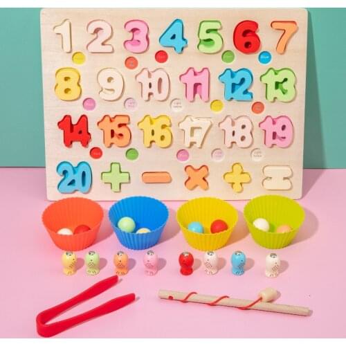 3-in-1 Baby Letters Montessori Educational Wooden Board Toys Preschool Learning Numbers Digital Board Fishing Clips Beads Toys
