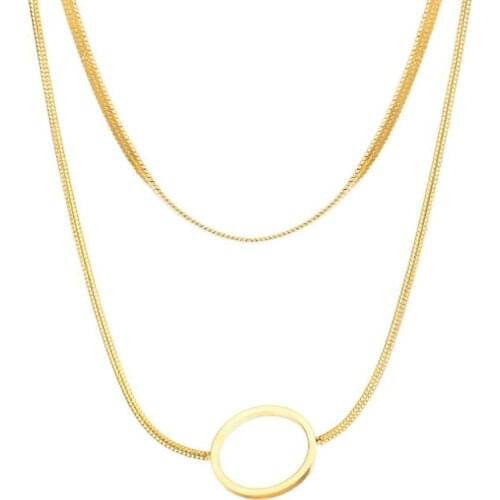 Stainless Steel Gold Long Chain Delicate Women Fashion Round Circle Pendant Necklace Jewelry Gift For Him