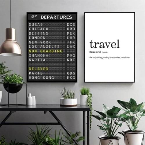 Airport Board Poster Destination Canvas Painting Travel Board Quotes Prints Wall Art Pictures Bedroom Home Decor Traveler Gifts