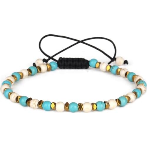 Faceted Gold Hematite Bead Charm Mix Match White Blue Howlite Healing Stone Bead Adjustable Macrame Unisex Bracelets