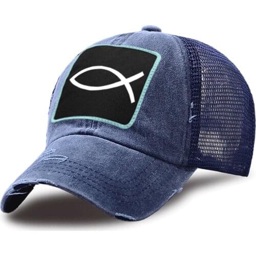 Cotton Adjustable Mesh Baseball Breathable Caps Riding Summer New Outdoor Snapback Hat JESUS FISH Print Harajuku Trucker Hat