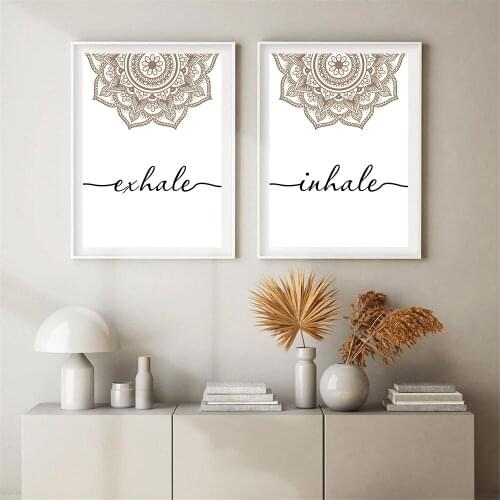 Islamic Bismillah Quotes Beige Floral Canvas Painting Wall Art Poster Exhale Inhale Mandala Mindfulness Zen Home Decoration