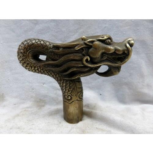 China carved fine brass beautiful dragon crutch handgrip sculpture handle statue