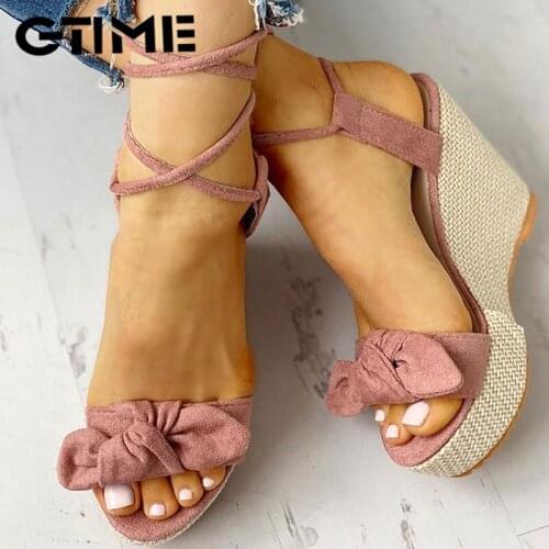 Summer Ankle Strap Women Sandals Platform Wedges High Heel Flock Butterfly Peep Toe Fashion Female Ladies Shoes #SJPAE-193