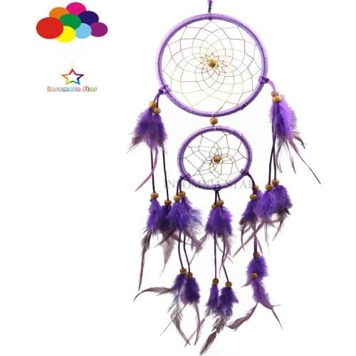 Boho style Dream Catcher Circular Purple Chicken Feather Hanging Dreamcatcher