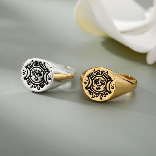 Minimalist Rings For Women Vintage Stainless Steel Golden sun moon face ring Fashion Exaggeration Jewelry Gothic Accessories