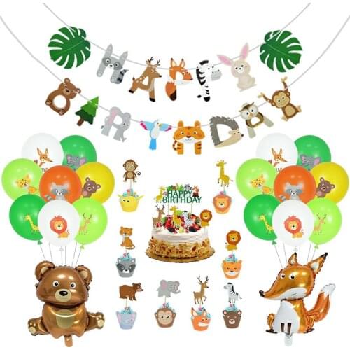 Cartoon Animal Foil Balloons Jungle Safari Birthday Theme Party Decorations Forest Animals Cake Topper Kids Baby Shower Supplies