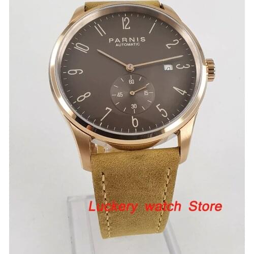 42mm Parnis mens watch Brown dial gold case ST1730 Automatic movement men watch-PA79