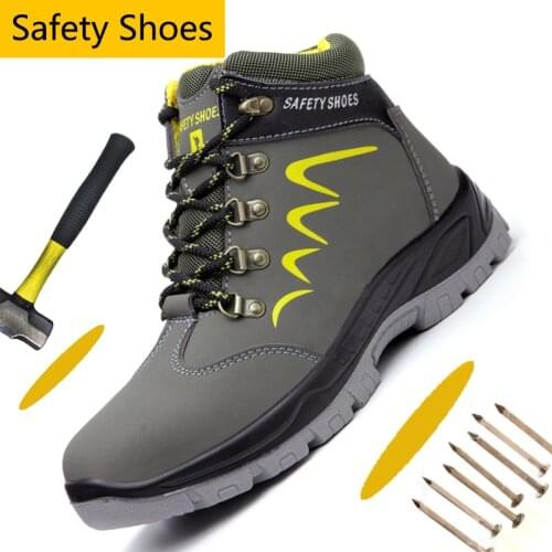 PU Leather Steel Toe Safety Shoes For Men Winter Boots Men Construction Safety Work Boots Waterproof Outdoor Hiking Shoes Men