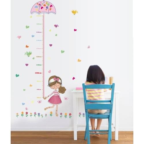 Cartoon Girls Wall Stickers Height Ruler Measure Childrens Room Kids Room Nursery for Party Decoration Art Mural Poster