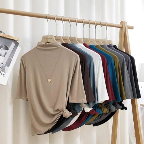 2020 New Women cotton Blouse Summer Half sleeve Turtleneck Casual Female Blouses Autumn knitting Shirts Plus Size M-6XL 7XL 8XL