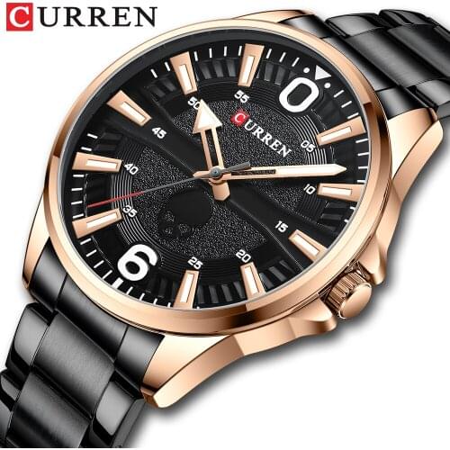 CURREN New Causal Sport Mens Watches Stainless Steel Band Wristwatch Big Dial Quartz Clock with Luminous Pointers Relogio
