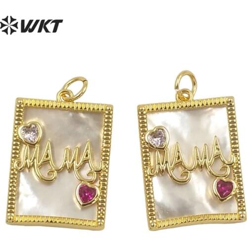WT-MP211 WKT new design long Square white shell carved MAMA gift pendant gold electroplated Mom letter pendant