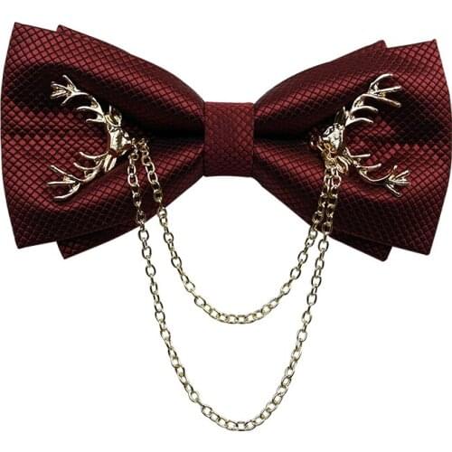 Brand New Mens Bowtie Designer Brand Adjustable Metal Golden Antlers Two Layer Bow Tie For Men Fashion Butterfly Tie Gift Box