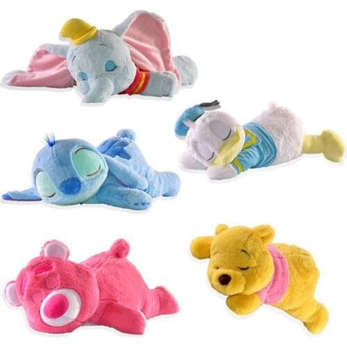 Original Disney Pooh Donald Duck Stitch Lotso Dumbo Prone Position Lying Down Sleeping Side Face Plush Doll Pillow Birthday Gift