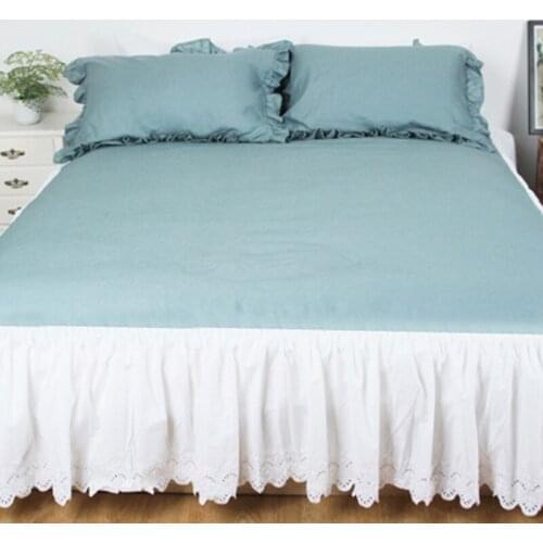 Euro Style French Pure Linen Bed Skirt With Drop 36cm Single Bedspread Skirt Linen Bedsheet Ruffles Lace Bed Skirt ベッドスカートSkirt