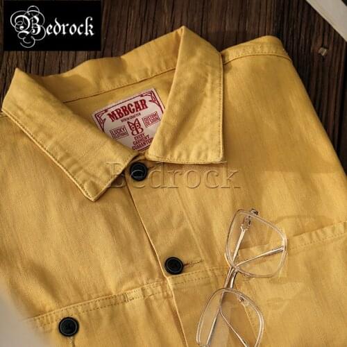 MBBCAR Casual Yellow Pure cotton Workwear Shirt 13oz Red line Denim Jacket American vintage Ami Kaji Jacket Men 3047