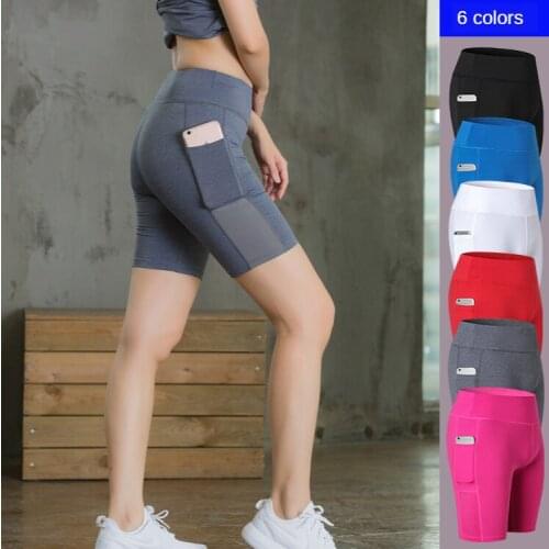 Sexy Womens Yoga Shorts Side Pockets Fitness Running Stretch Tight Quick-Drying Sweat Shorts Workout Shorts Women Capris