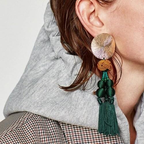 BOHO Braided PomPom Rope Knot Long Tassel Earrings Vintage Handmade Ethnic Chinese Fringes Balls Earrings For Women brincos