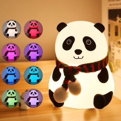 Silicone Night Light LED Touch Sensor Panda Lamp For Baby Kids Children Nursery 7 Colors USB Rechargeable Beside Bedroom Decor