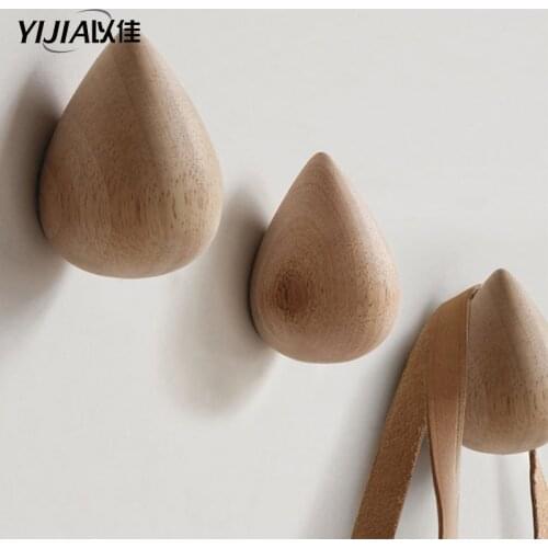 Nordic wall home decoration creative water drop shape solid wood hook coat rack