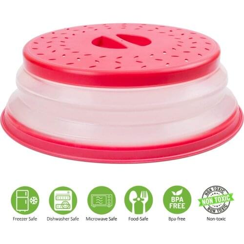 Collapsible Microwave Cover Lid Folding Silicone Microwave Plate Cover Colander Strainer For Fruit Vegetables 10.5 Inch