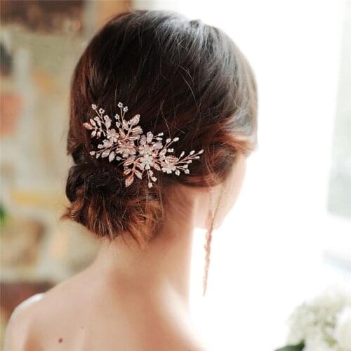 Rose Gold Wedding Hair Combs For Bride Crystal Rhinestones Headpiece Women Hairpins Bridal Headwear Wedding Hair Jewelry HD65