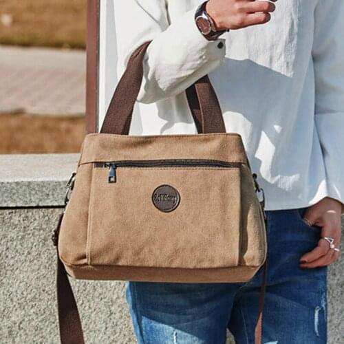 Vintage Woman Handbags Casual Solid Girls Crossbody Pack lady Canvas Single Shoulder Bags Multi-pocket Ladies Totes