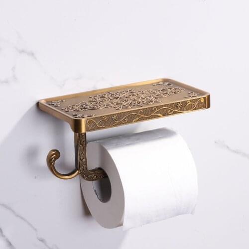 Zhang Ji European Style Bathroom wall mounted Decorative Shelf alloy Phone Shelf Towel Roll Rack with Hook Toilet Paper Holder