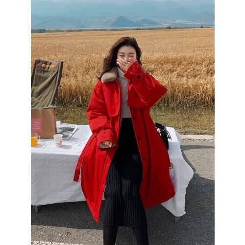 Bella 2021 NEW Winter Korean Parkas Women Single Breasted Thick Warm Jacket Female Fur Collar Cotton Coat Lady Sashe Clothes