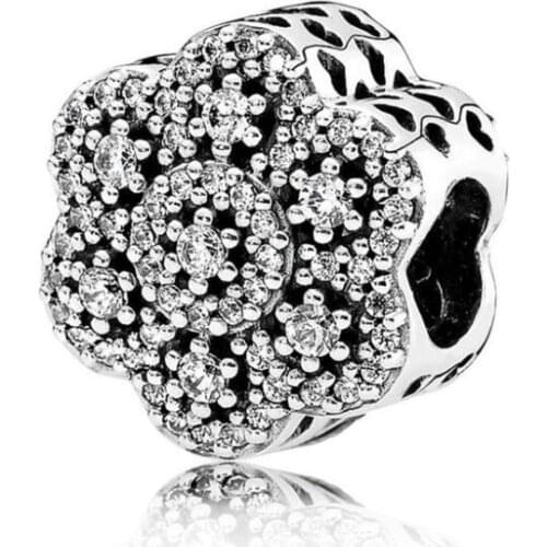 Genuine 925 Sterling Silver Bead Charm Hollow Love Heart With Crystal Flower Beads Fit Women Pan Bracelet & Necklace Jewelr