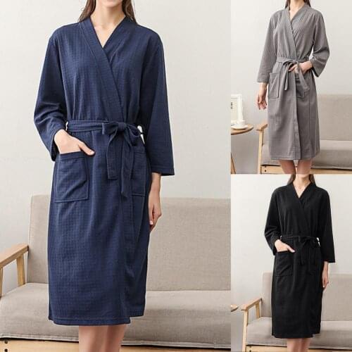 Women Bathrobe Long Sleeve Sexy Skin-friendly V Neck Long Sleeve Lady Pajamas