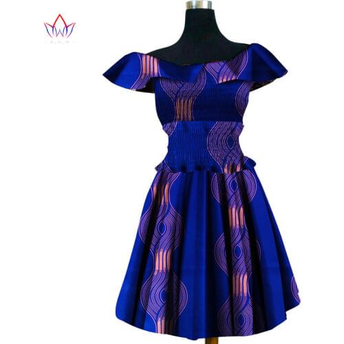 Free Size Waist African Wax Print Dress for Women Bazin Riche Traditional African Women Peter Pan Collar Dress Clothing WY1062