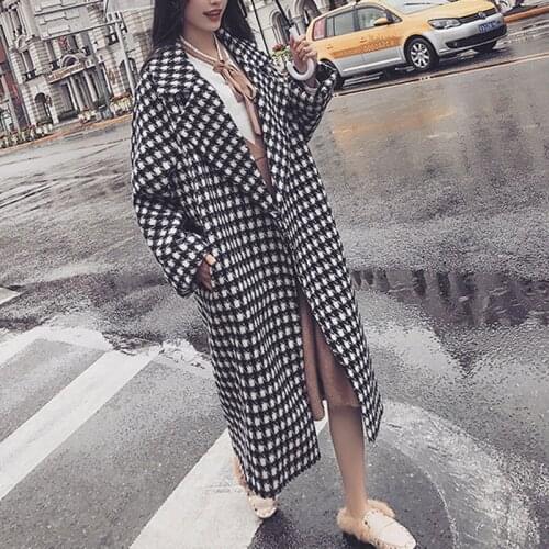 Bella Philosophy autumn winter women plaid Wool Coat ladies Loose Long Woolen Coats Winter Trench Overcoat