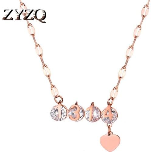 ZYZQ Korean Trendy 1314 Letters Pendant Necklace For Women Temperament Heart Zircon Necklace Valentines Day Gift Jewelry