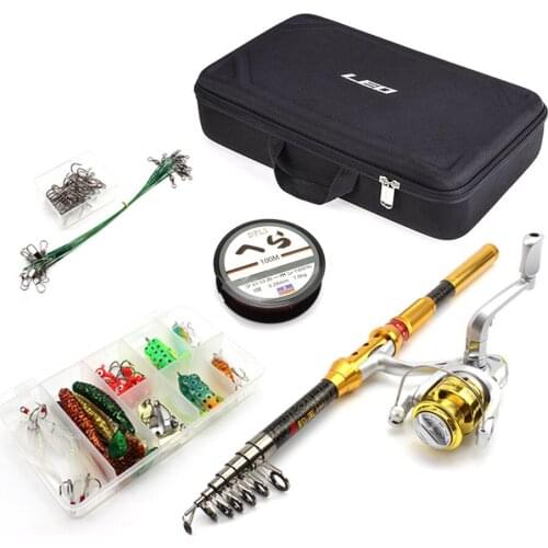 1.8M-3.0M carbon Telescopic Fishing Rod and Reels Spinning a lot of Hook Lures Hard Fishing Bag Fishing Travel Tackle Set